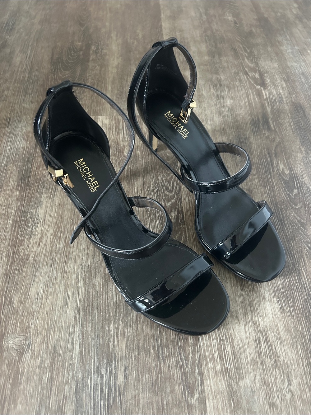 Michael Kors Black Patent Strappy Ankle-Heel Sandals
